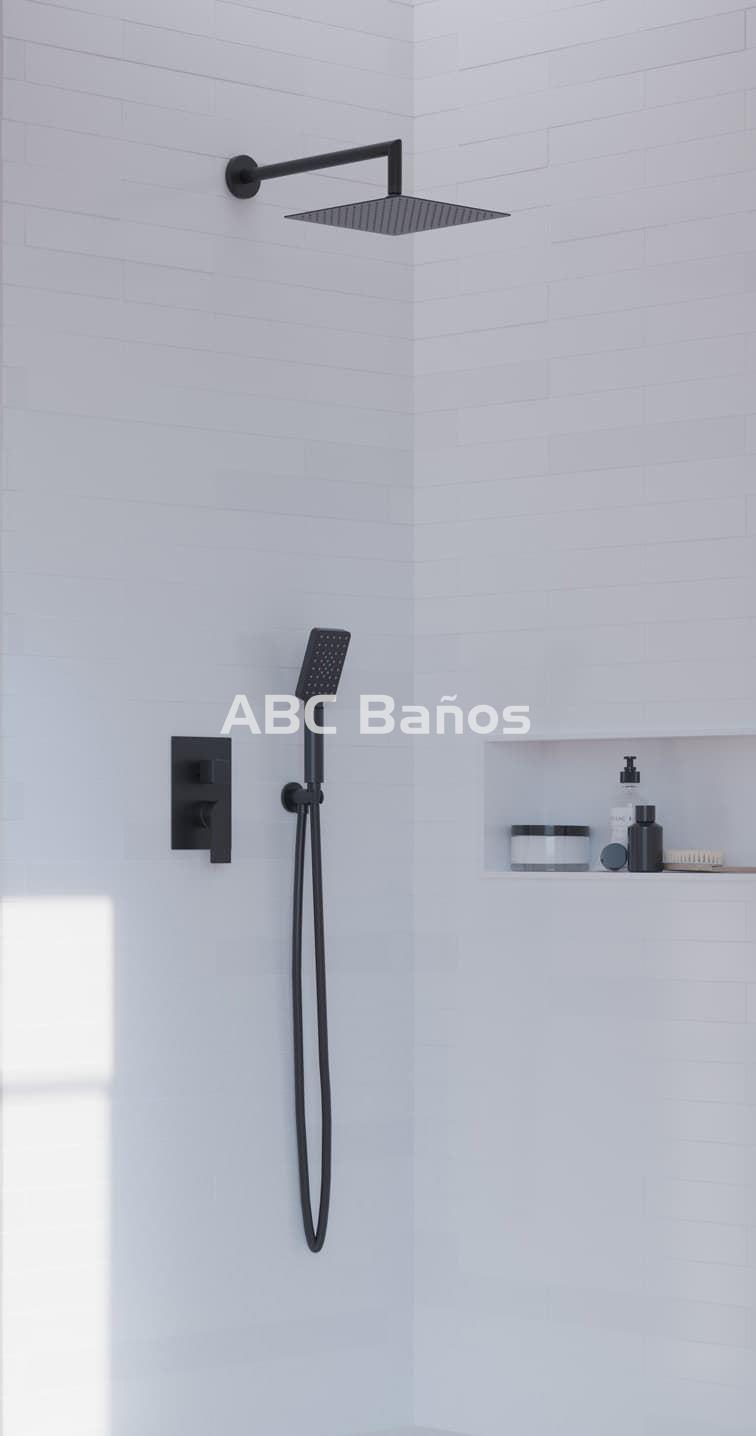 KIT DUCHA PARA EMPOTRAR EN PARED ALPHA EC208 CON MONOMANDO EN NEGRO - Imagen 2