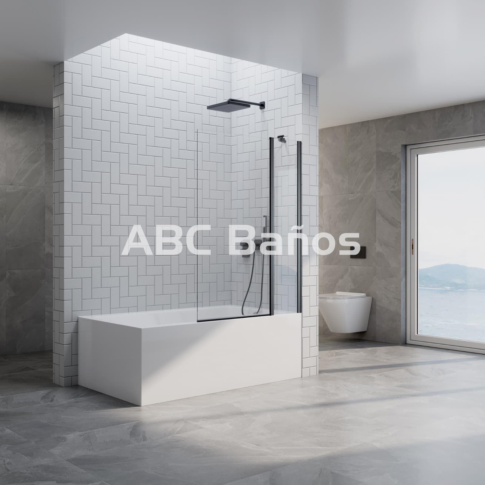 Mampara de Bañera Fija con Puerta Abatible Negra DU-100+110 - Imagen 1