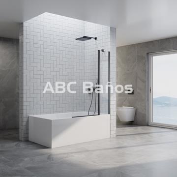 Mampara de Bañera Fija con Puerta Abatible Negra DU-100+110 - Imagen 1