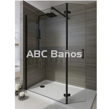 Mampara de Ducha 1 Fijo + Puerta Abatible Cromo/Negro - VT-500 - Imagen 1