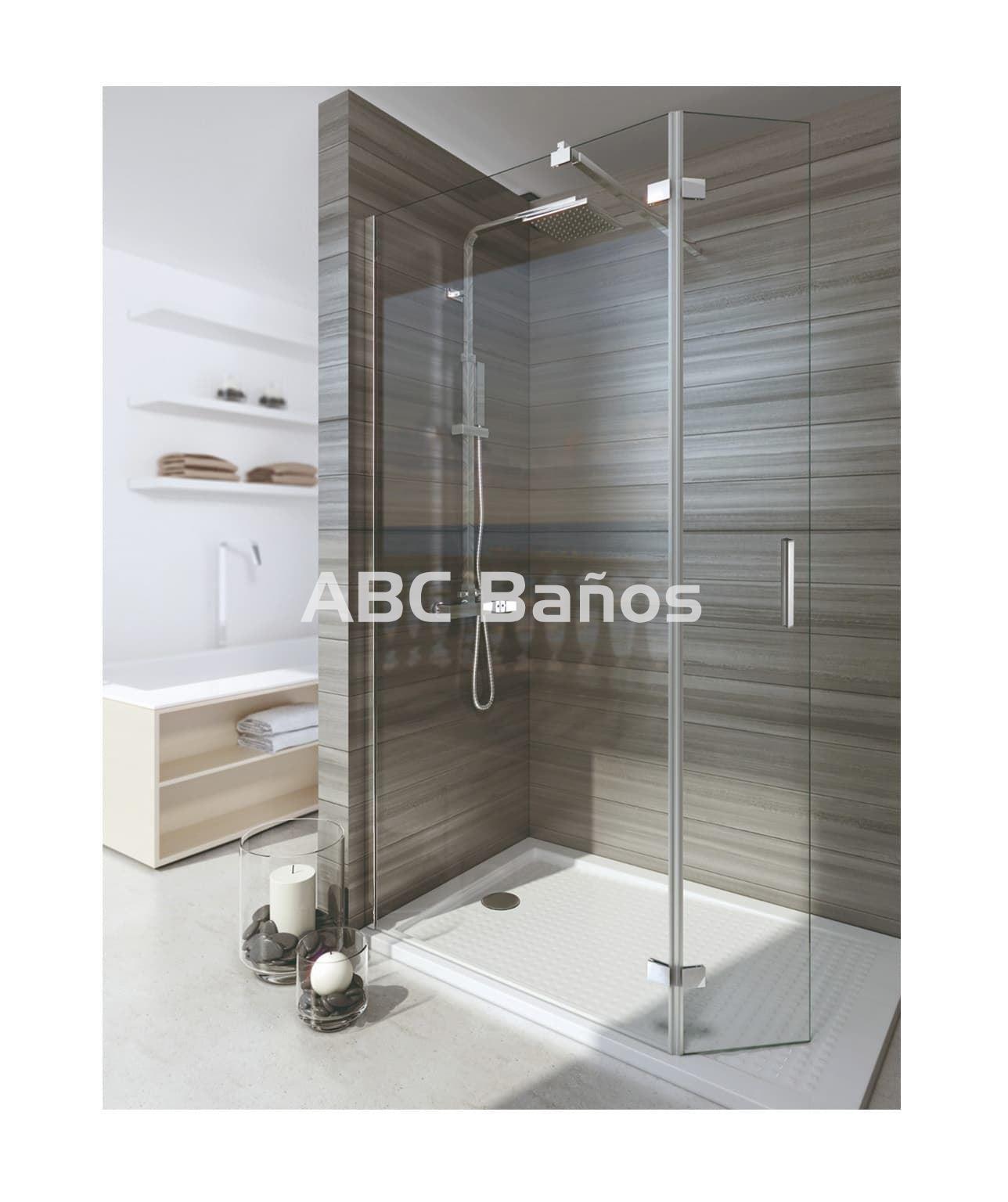 Mampara de Ducha 1 Fijo + Puerta Abatible Cromo/Negro - VT-500 - Imagen 2