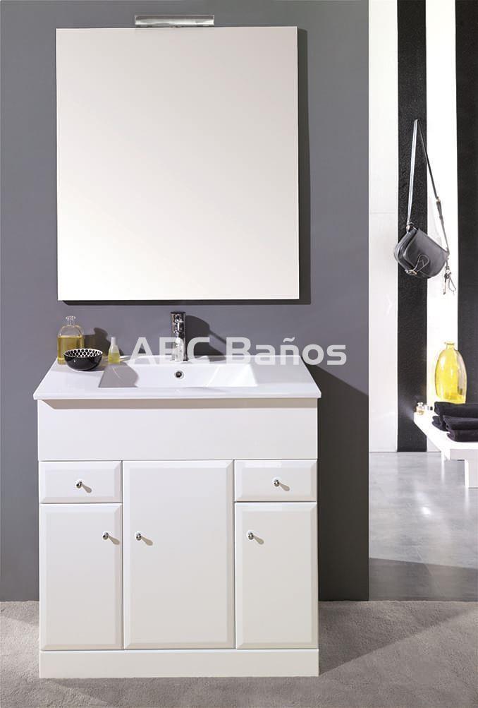 Mueble de baño BISEL RECTO (fondo reducido) blanco con lavabo - Imagen 2